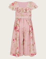 Tia Rose Print Chiffon Culotte Jumpsuit, Pink (DUSKY PINK), large