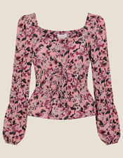 Sophie Floral Shirred Top, Red (RED), large