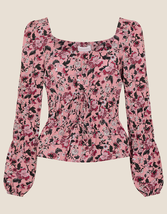 Sophie Floral Shirred Top, Red (RED), large