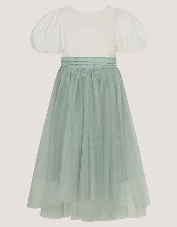 Puff Sleeve Satin Tulle Dress, Green (SAGE), large