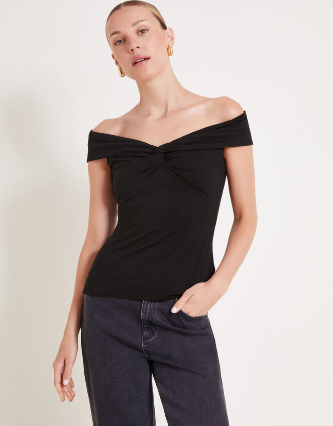 Wanda Wrap Bardot Top, Black (BLACK), large