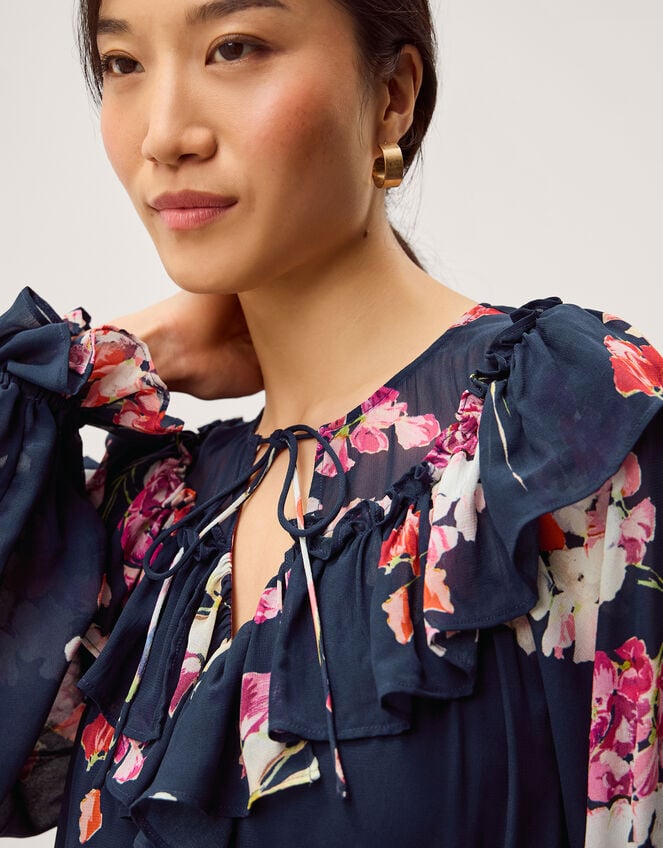 Amber Floral Ruffle Maxi Dress, Blue (NAVY), large