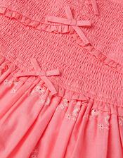 Embroidered Puff Sleeve Smocked Dress, Pink (PINK), large