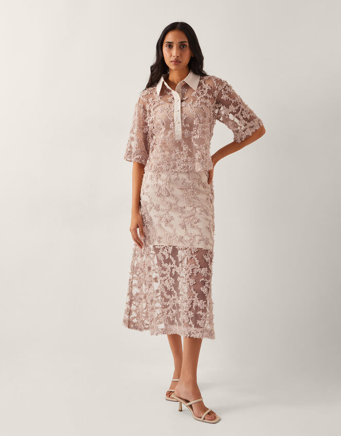 Alanna Sheer Appliqué Midi Skirt, Nude (NUDE), large