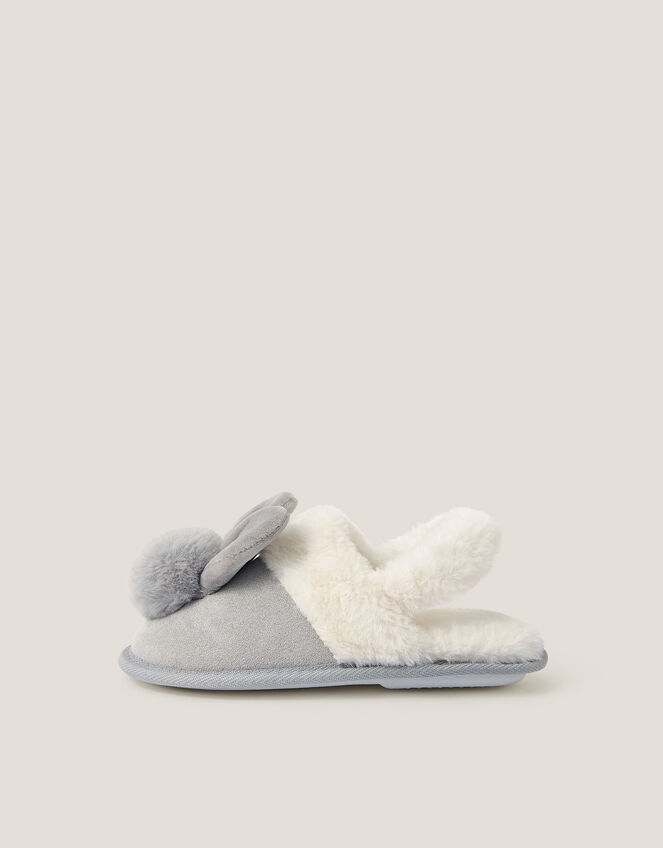 Fluffy Pom Pom Bunny Slippers, Grey (GREY), large