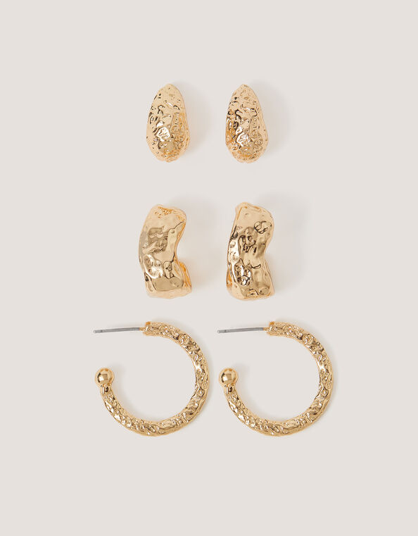 3-Pack Textured Hoop Earrings, , large