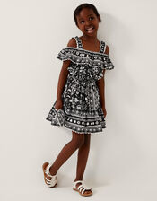 Tile Print Top & Skirt Set, Black (BLACK), large