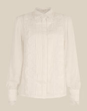 Janine Pintuck Lace Floral Shirt, Ivory (IVORY), large