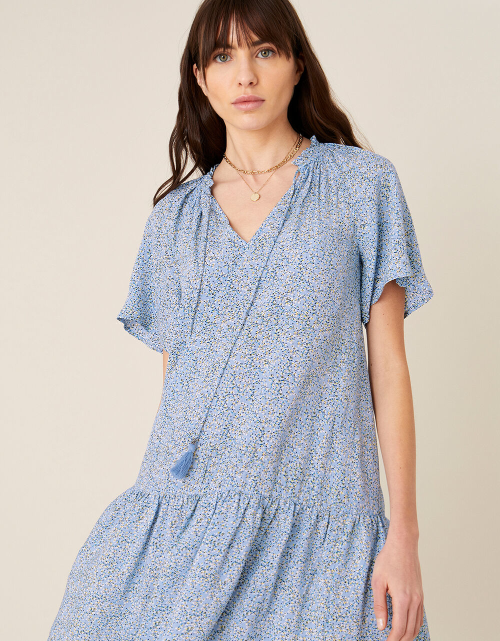 Ditsy Floral Dress in Sustainable Viscose Blue | Day Dresses | Monsoon UK.