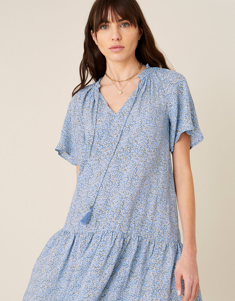 Ditsy Floral Dress in Sustainable Viscose Blue Day Dresses Monsoon UK.