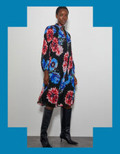 Crās Floral Print Ruffle Midi Dress, Blue (BLUE), large