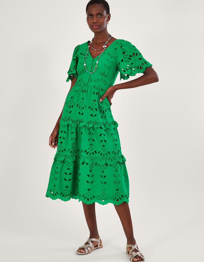 V-Neck Tiered Broderie Dress Green | Day Dresses | Monsoon UK.