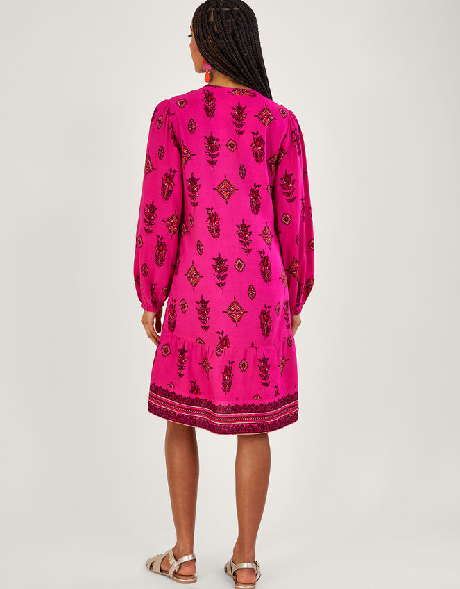 Keyhole Neckline Print Short Dress, Pink (PINK), large