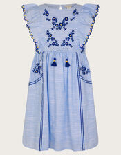 Floral Embroidered Frilly Dress, Blue (BLUE), large