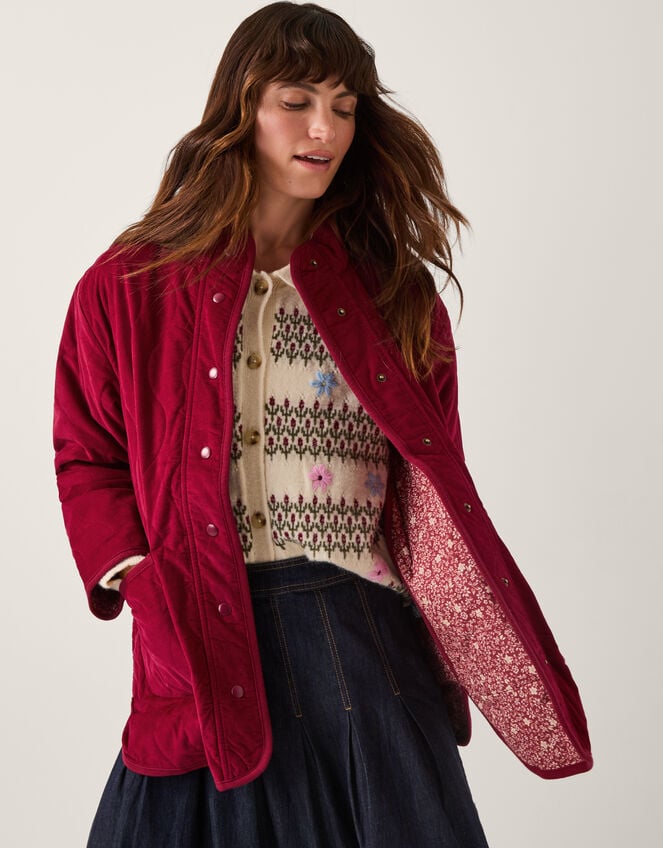 Mandy Corduroy Quilted Jacket, Red (BURGUNDY), large