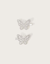 Diamante Butterfly Hair Clips Set of Two, , large