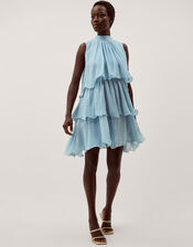 Elle Sleeveless Ruffle Tier Mini Dress, Blue (PALE BLUE), large