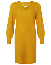 Ribbed Knit Dress, Yellow (OCHRE), large