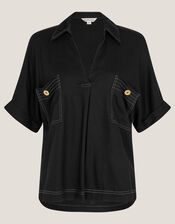 Feyn Short Sleeve Utility Top, Black (BLACK), large