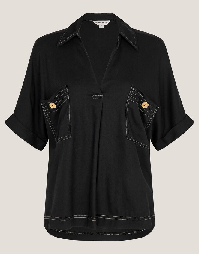 Feyn Short Sleeve Utility Top, Black (BLACK), large