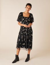 Selena Star Sequin Midi Dress, Black (BLACK), large