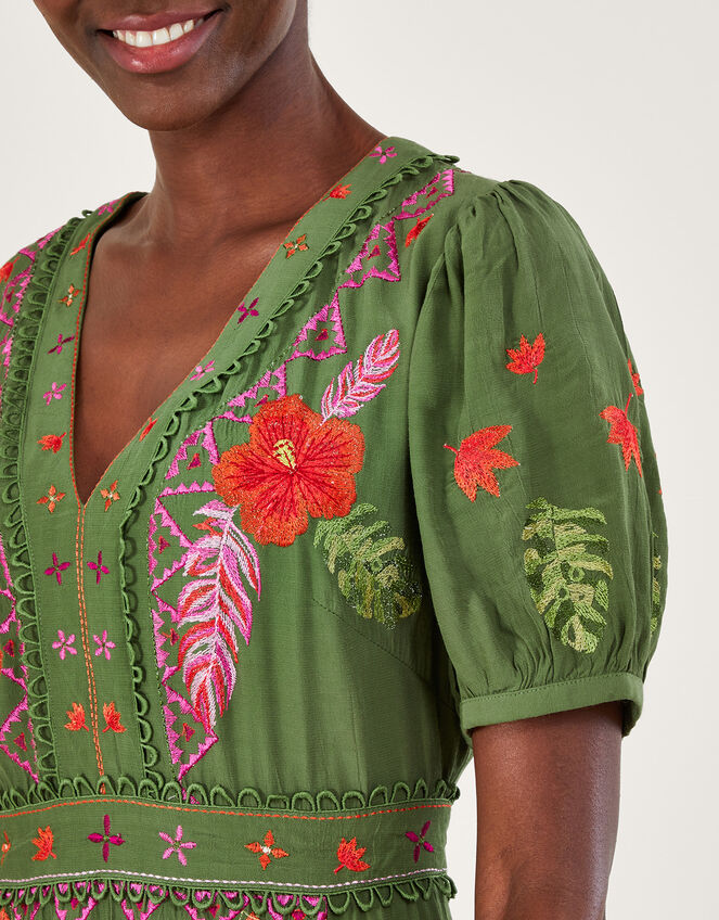 Farah Floral Embroidered Tea Dress, Green (GREEN), large