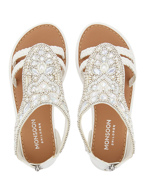 Diamond Shape Beaded Sandals, White (WHITE), large