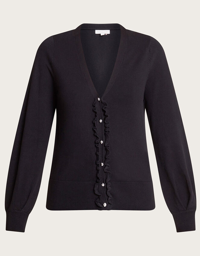 Pleated Trim Cardigan with LENZING™ ECOVERO™ Black Cardigans