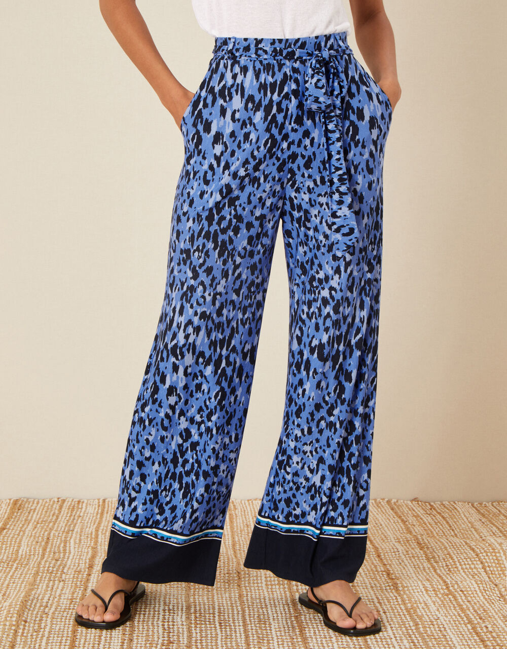 Women Women's Clothing | Animal Print Wide Leg Trousers Blue - UW68946