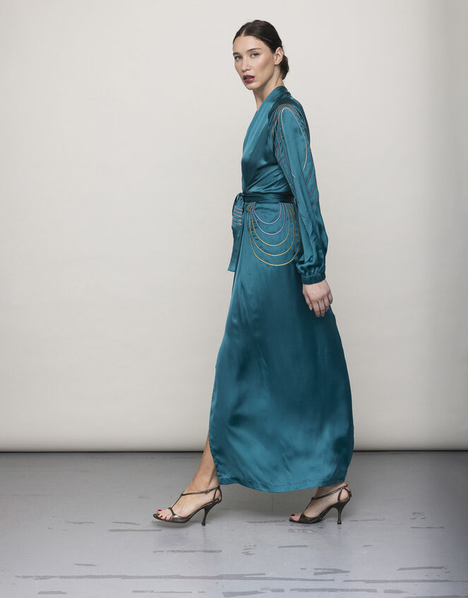 Tallulah and Hope Long Length Satin Maxi Dress, Green (GREEN), large