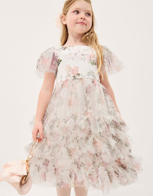 Roma Floral Print Ruffle Party Dress , Multi (MULTI), large