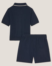Knitted Polo Shirt and Shorts Set, Blue (NAVY), large