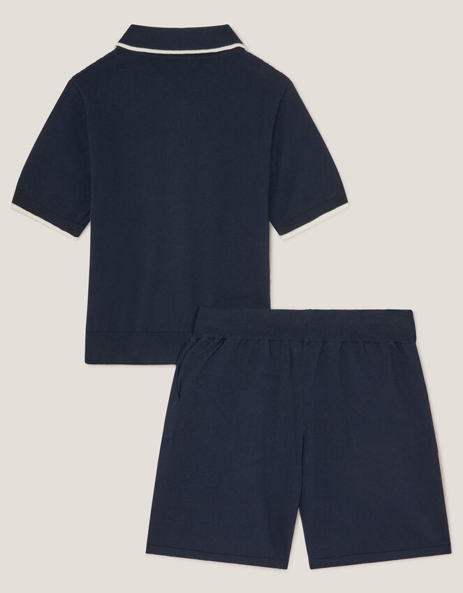 Knitted Polo Shirt and Shorts Set, Blue (NAVY), large