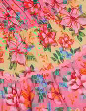 Tropical Flower Print Scallop Trim Dress , Pink (PINK), large