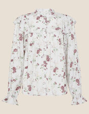Ditsy Floral Frill Sleeve Top, Grey (GREY), large