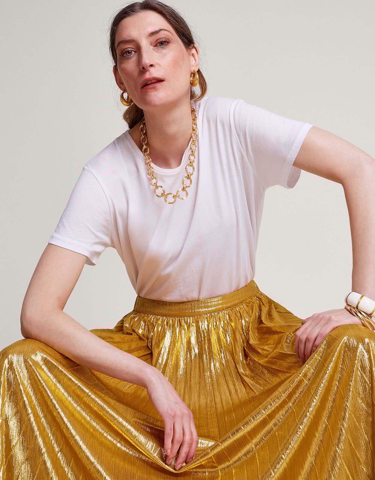 Mia Pleated Midi Skirt Gold