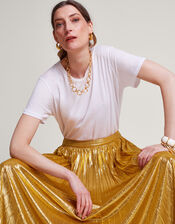 Mia Pleated Skirt, Gold (PALE GOLD), large