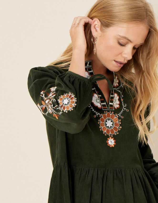 Audrey Embellished Cord Dress, Green (GREEN), large