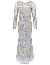 Lily Sequin Fishtail Maxi Dress, Silver (SILVER), large