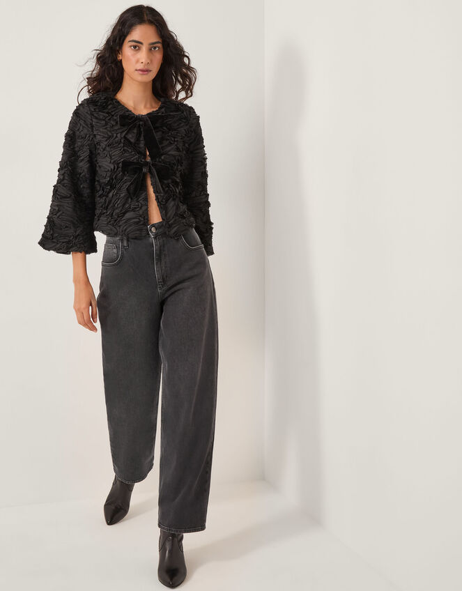 Tia Tie-Front Textured Jersey Jacket, Black (BLACK), large