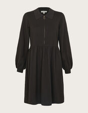 Zelda Zip Collar Mini Dress, Grey (CHARCOAL), large