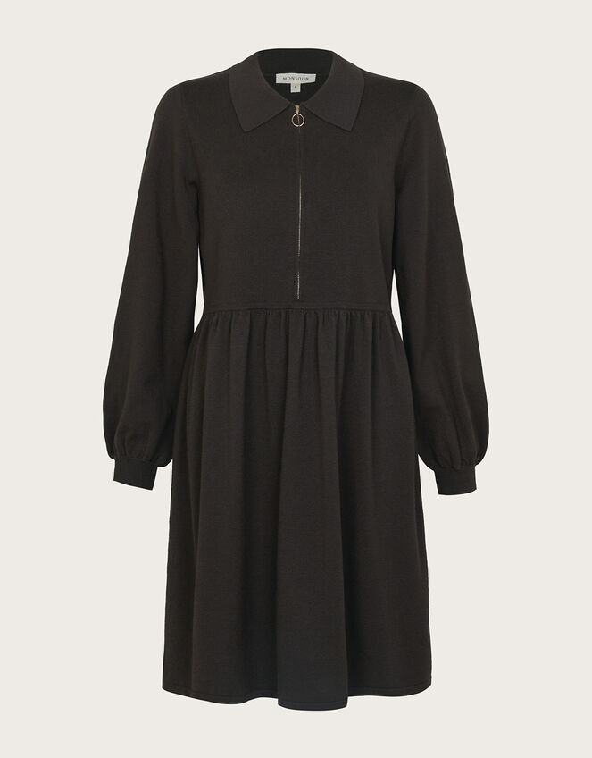 Zelda Zip Collar Mini Dress, Grey (CHARCOAL), large
