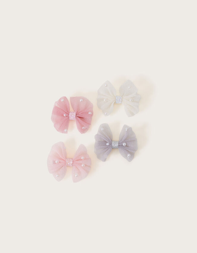 Pearl Tutu Bow Hair Clips 4 Pack, , large