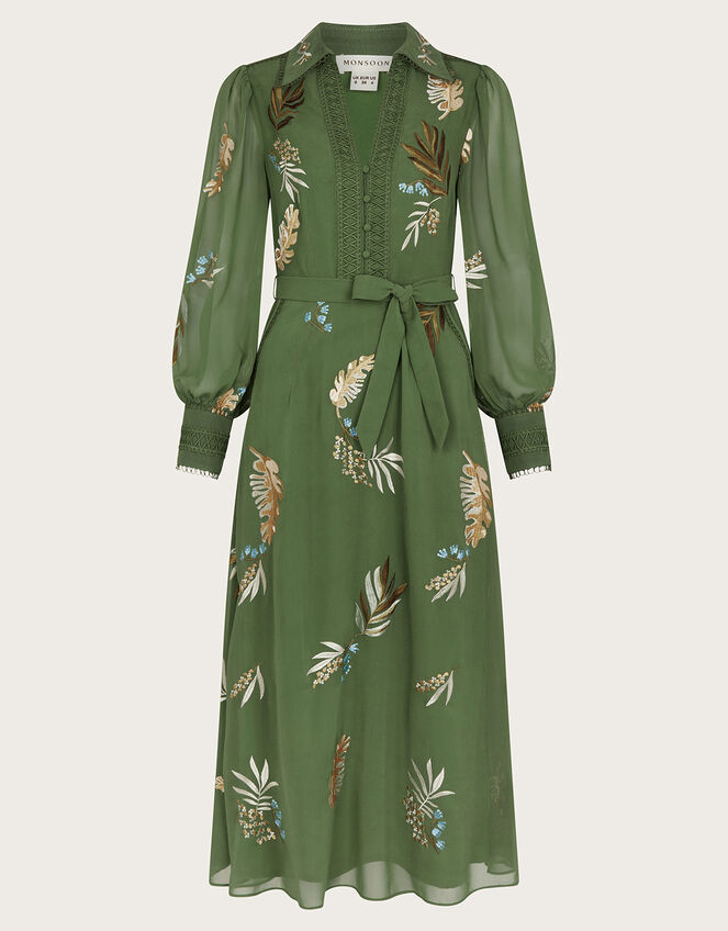 Erin Embroidered Shirt Dress, Green (GREEN), large