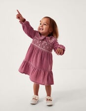 Baby Floral Embroidered Velvet Dress, Pink (PINK), large