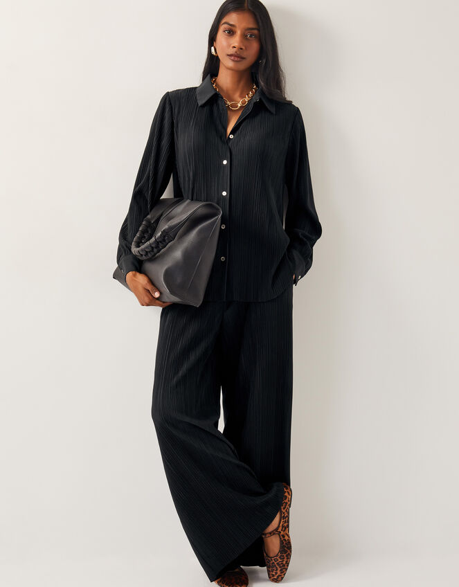 Paula Plisse Wide Leg Trousers, Black (BLACK), large