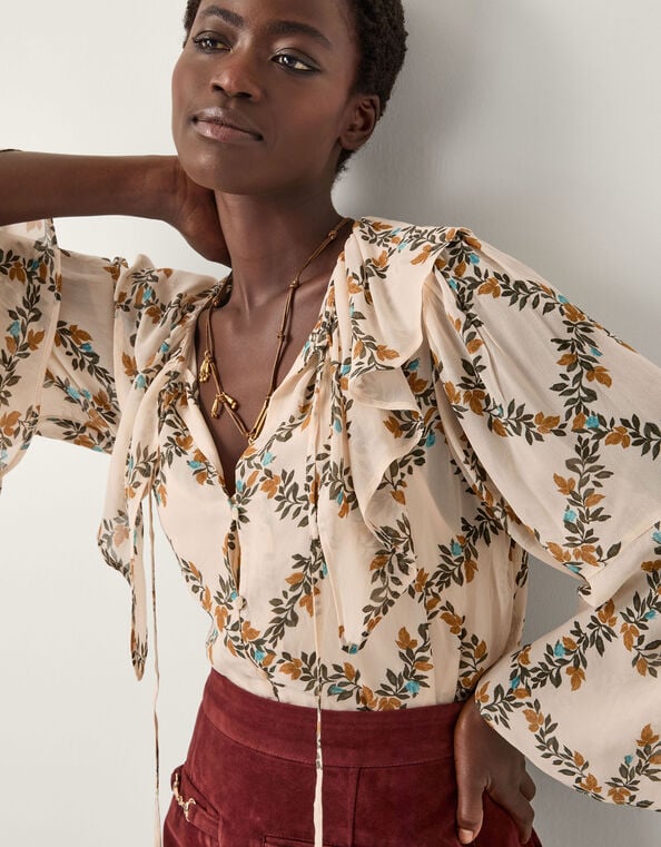 Cheryl Diamond Floral Print Blouse, Ivory (IVORY), large