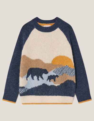 Bear Scene Knit Jumper, Camel (BEIGE), large