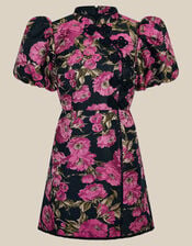 Monsoon x Queens of Archive Dionne Puff Sleeve Floral Jacquard Mini Dress​, Pink (PINK), large