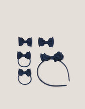 Bow School Hair Set, Blue (NAVY), large